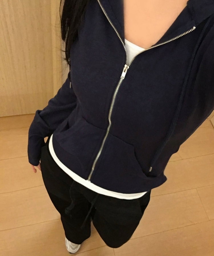 スリムジップアップフードトレーナー(12color) NAVY
