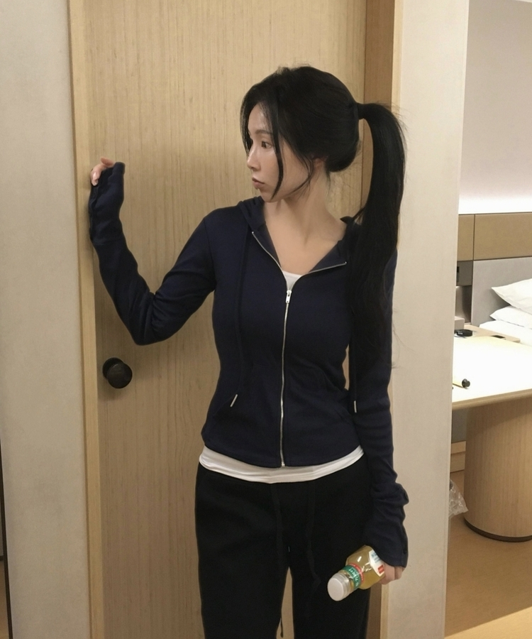 スリムジップアップフードトレーナー(12color) NAVY