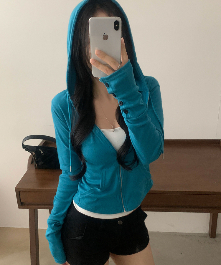 スリムジップアップフードトレーナー(12color) SKYBLUE