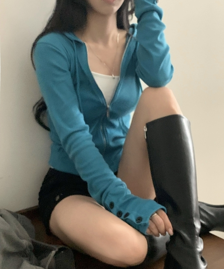 スリムジップアップフードトレーナー(12color) SKYBLUE