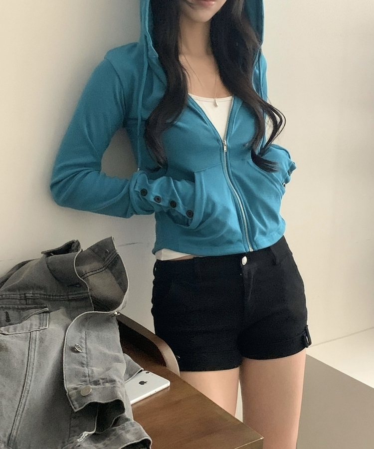 スリムジップアップフードトレーナー(12color) SKYBLUE