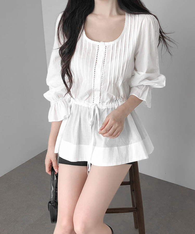レースシャーリングブラウス IVORY