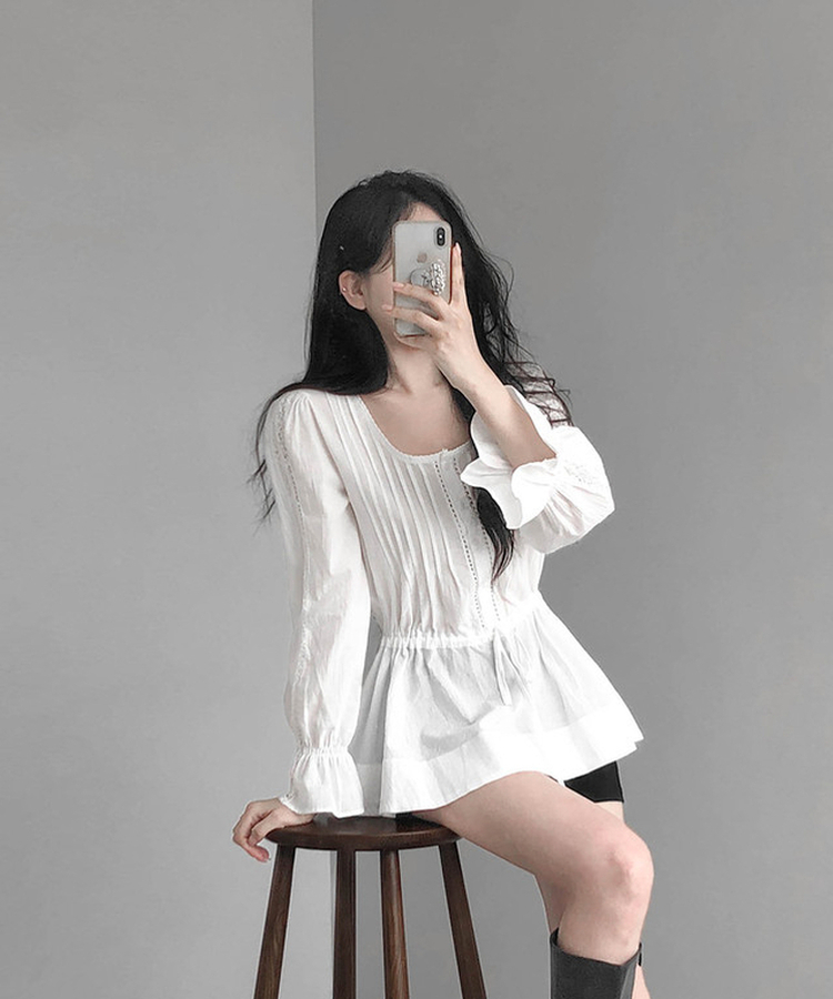 レースシャーリングブラウス IVORY