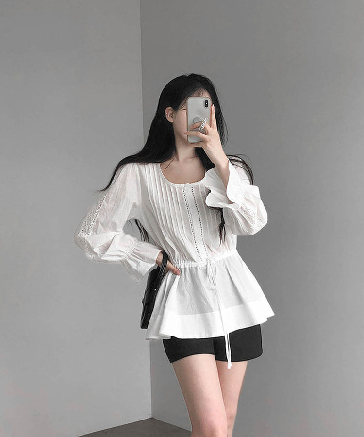 レースシャーリングブラウス IVORY