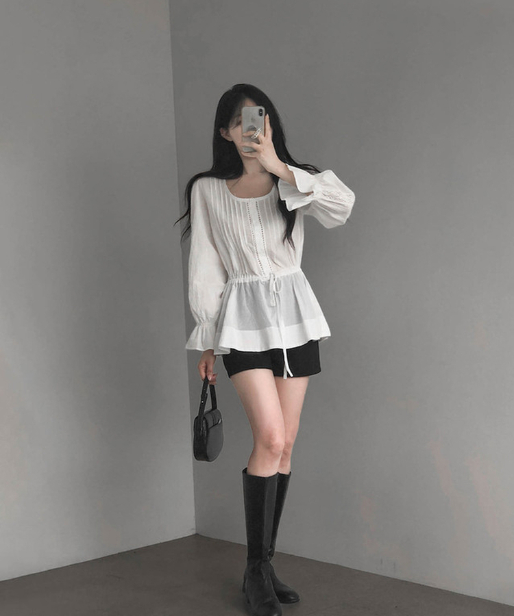 レースシャーリングブラウス IVORY