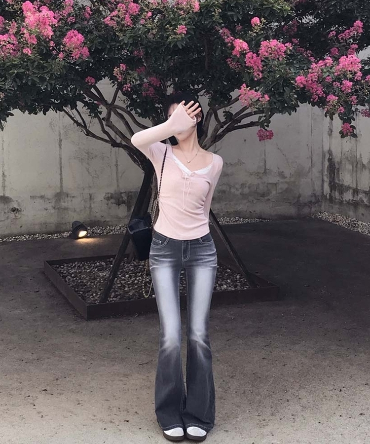レースキャミソールレイヤード長袖Tシャツ PINK
