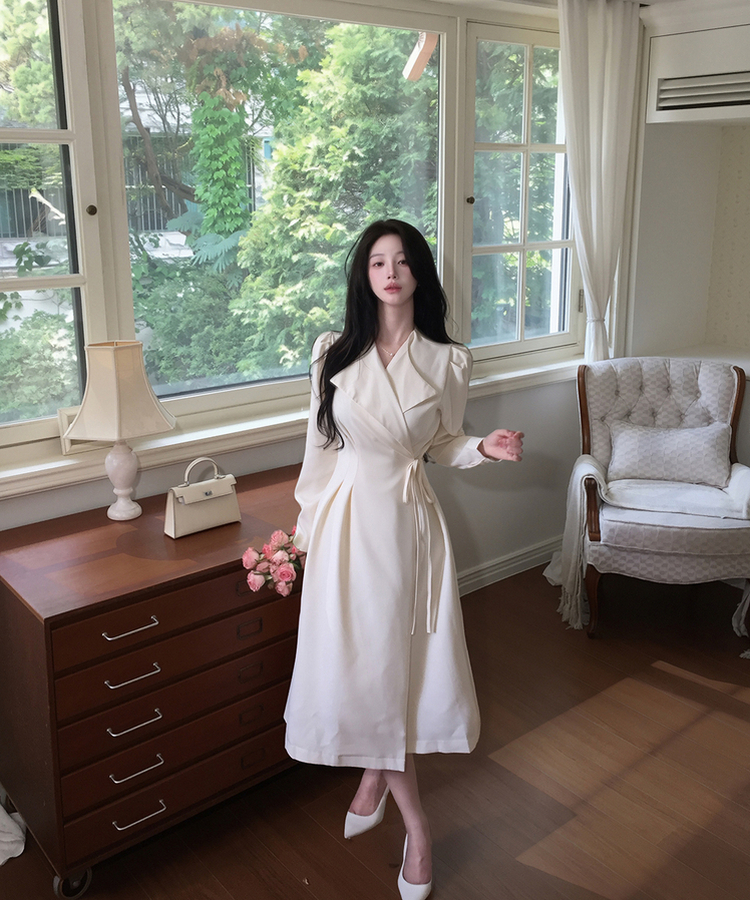 カラーネックラップシャツワンピース IVORY