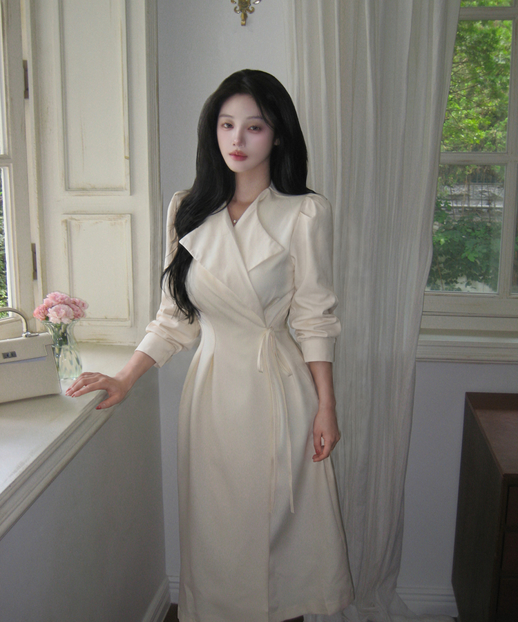 カラーネックラップシャツワンピース IVORY