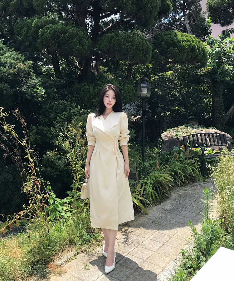 カラーネックラップシャツワンピース IVORY