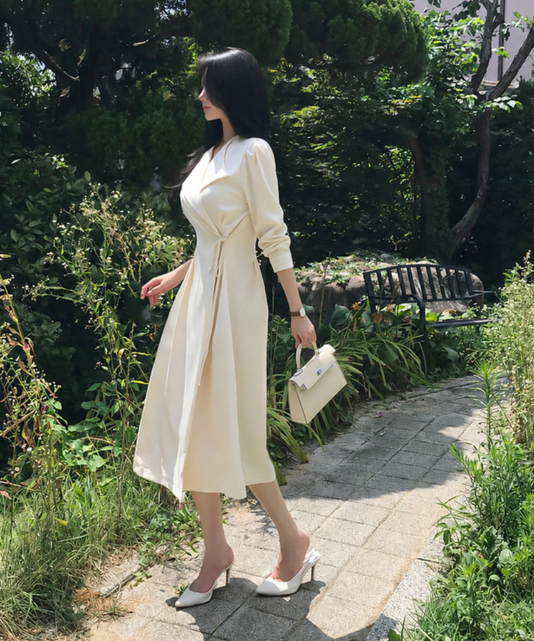カラーネックラップシャツワンピース IVORY