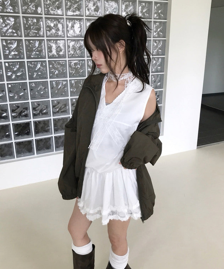 レースストリングキャミソールミニワンピース IVORY