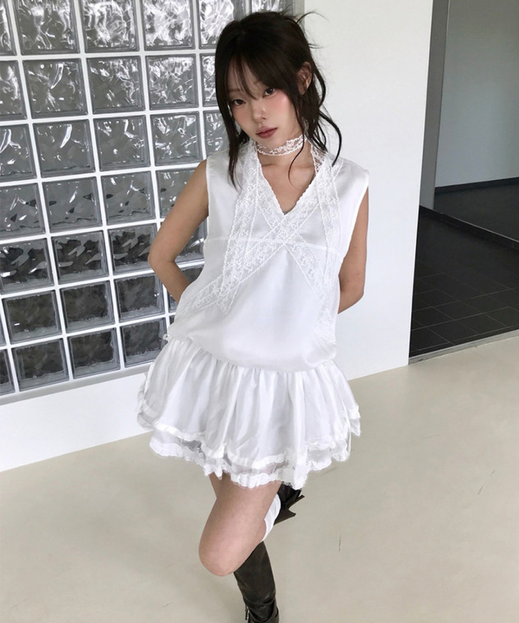 レースストリングキャミソールミニワンピース IVORY