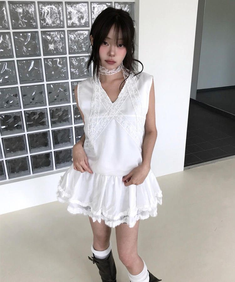 レースストリングキャミソールミニワンピース IVORY