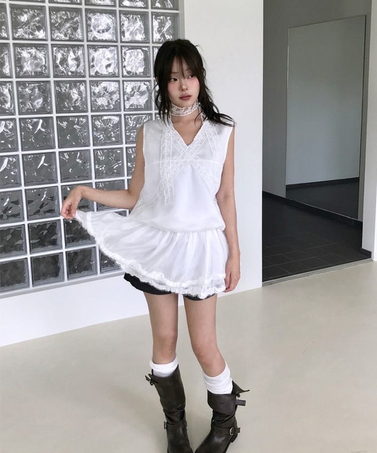 レースストリングキャミソールミニワンピース IVORY