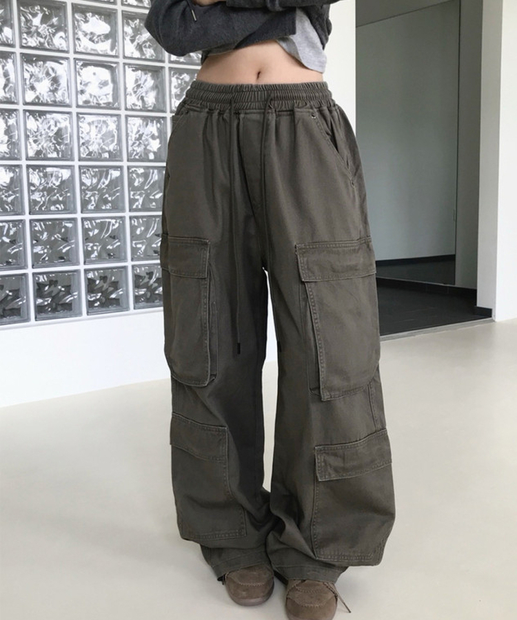 ダブルカーゴヘビーコットンワイドパンツ BROWN