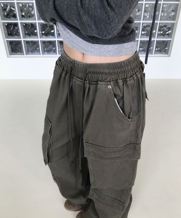 ダブルカーゴヘビーコットンワイドパンツ BROWN