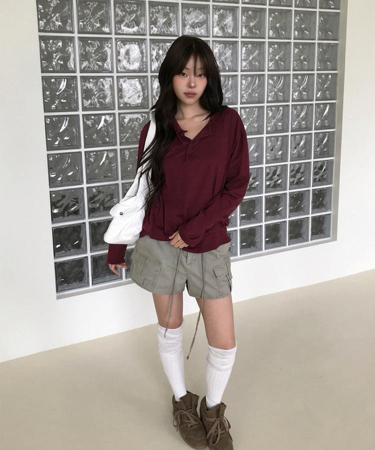 レイヤードヘンリーネックTシャツ(8color) WINE