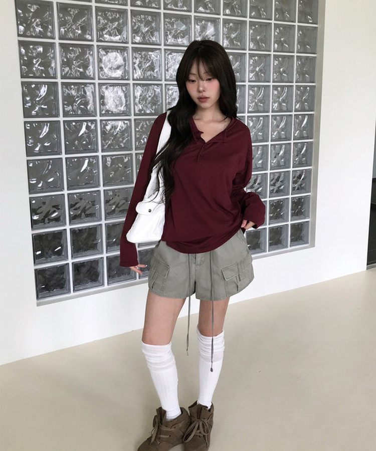 レイヤードヘンリーネックTシャツ(8color) WINE