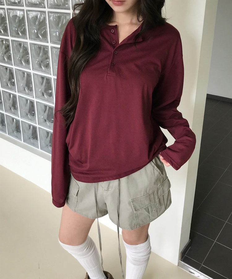 レイヤードヘンリーネックTシャツ(8color) WINE