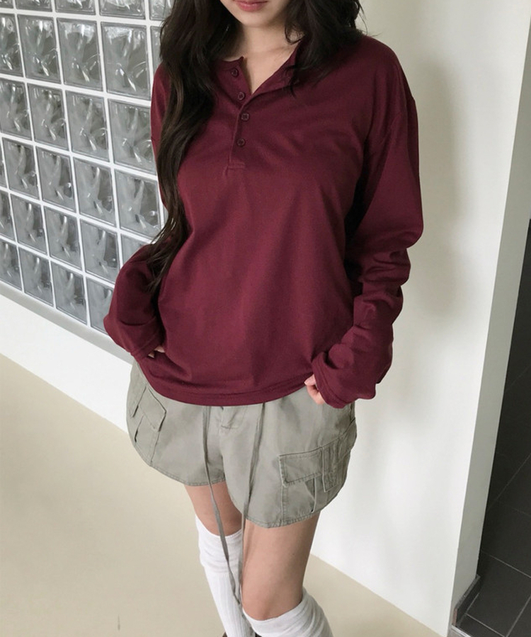 レイヤードヘンリーネックTシャツ(8color) WINE