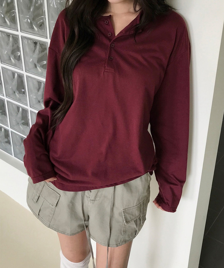 レイヤードヘンリーネックTシャツ(8color) WINE