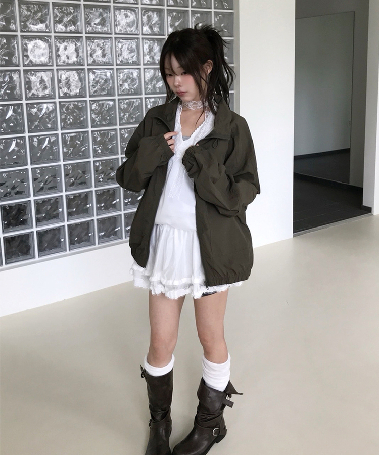 ハイネックストリングウィンドブレーカー(5color) KHAKI