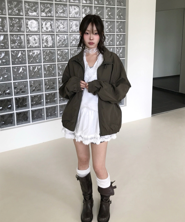 ハイネックストリングウィンドブレーカー(5color) KHAKI