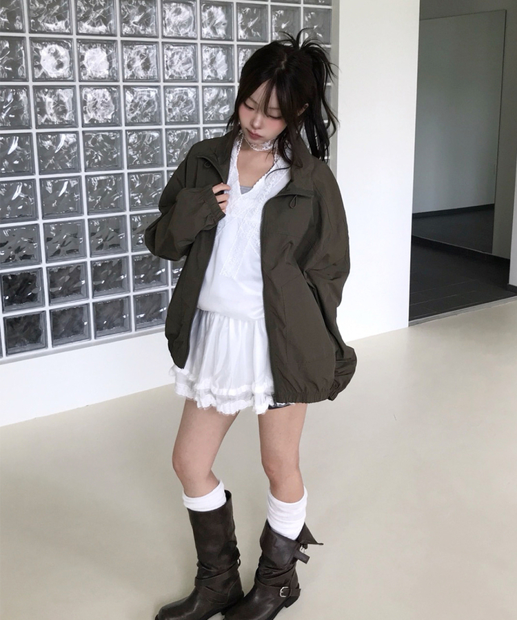 ハイネックストリングウィンドブレーカー(5color) KHAKI