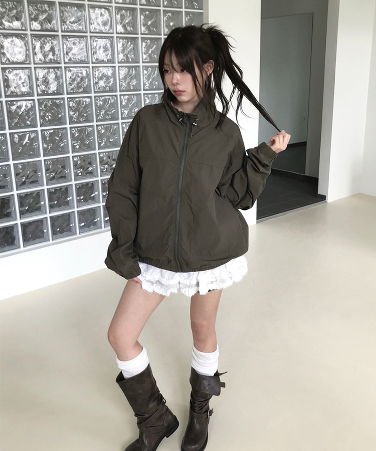 ハイネックストリングウィンドブレーカー(5color) KHAKI