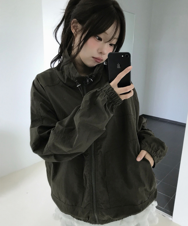 ハイネックストリングウィンドブレーカー(5color) KHAKI