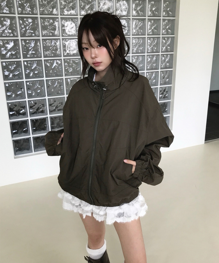 ハイネックストリングウィンドブレーカー(5color) KHAKI