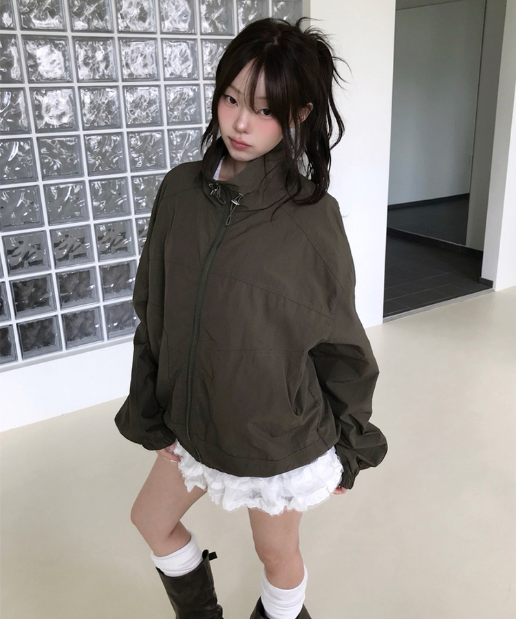 ハイネックストリングウィンドブレーカー(5color) KHAKI