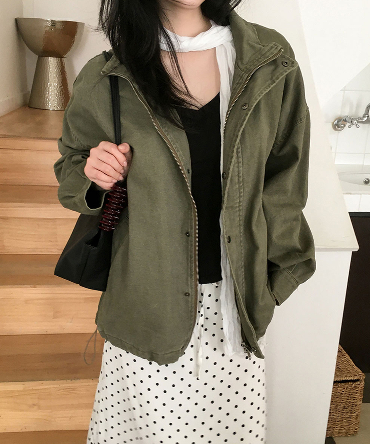 ウォッシングハイネックミリタリージャケット KHAKI