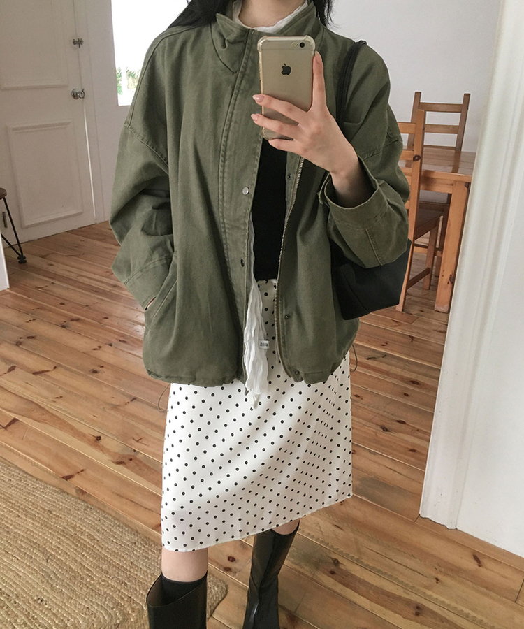 ウォッシングハイネックミリタリージャケット KHAKI