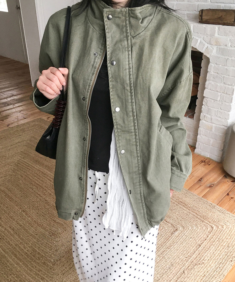 ウォッシングハイネックミリタリージャケット KHAKI