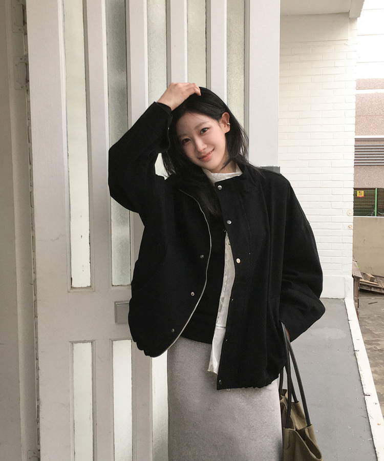 ウォッシングハイネックミリタリージャケット BLACK