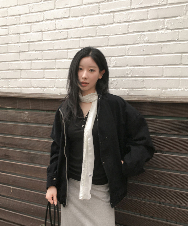 ウォッシングハイネックミリタリージャケット BLACK