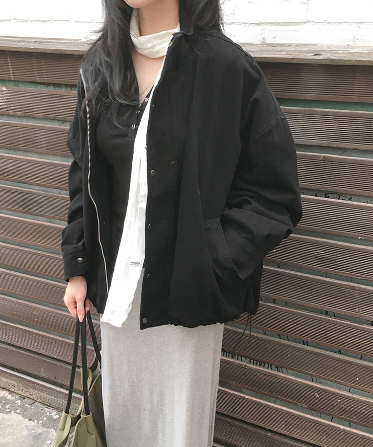 ウォッシングハイネックミリタリージャケット BLACK