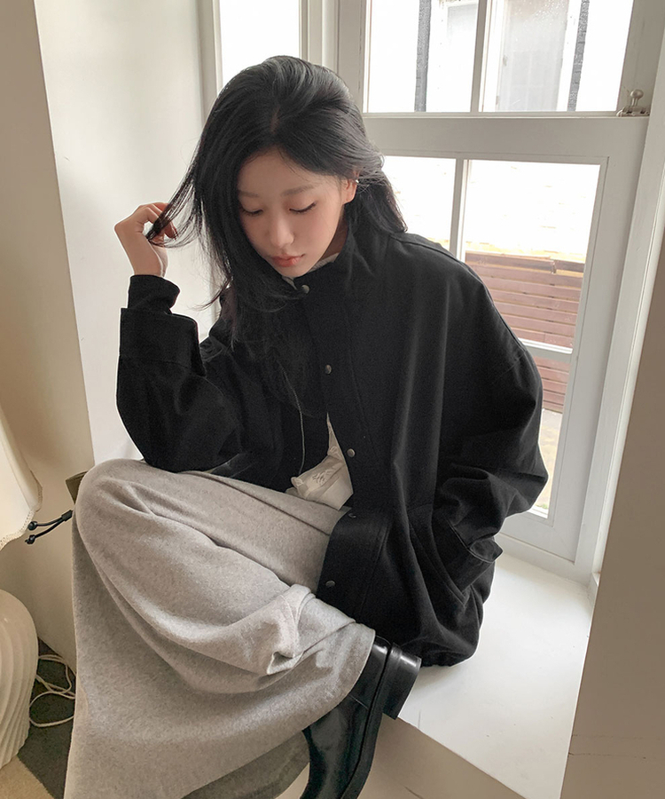 ウォッシングハイネックミリタリージャケット BLACK