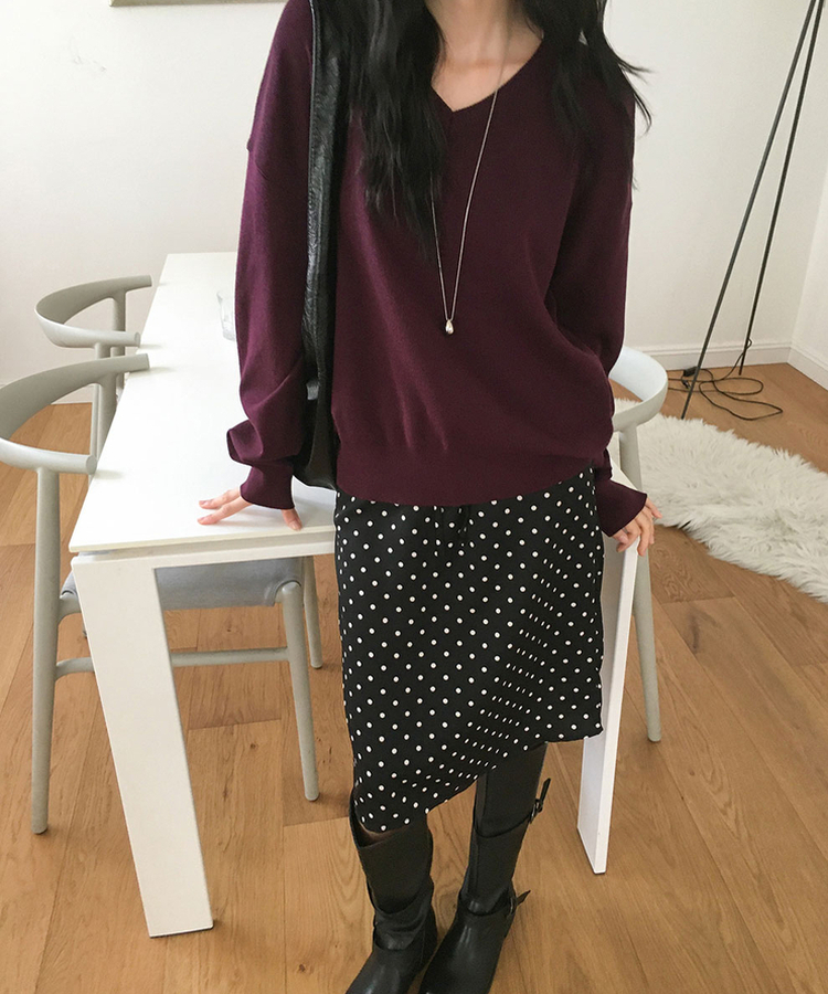 ドットHラインサテンミディスカート BLACK