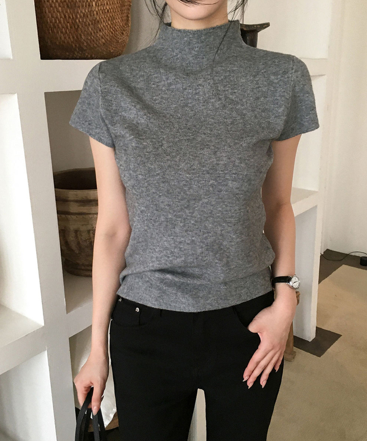 ハイネックキャップスリーブニット(9color) LIGHT GRAY