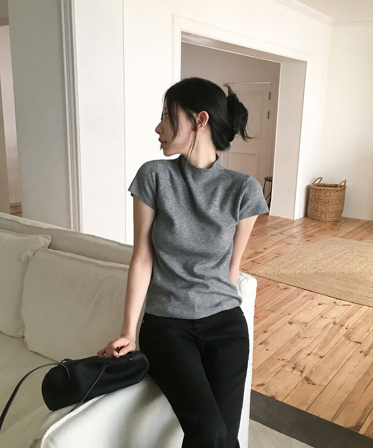ハイネックキャップスリーブニット(9color) LIGHT GRAY