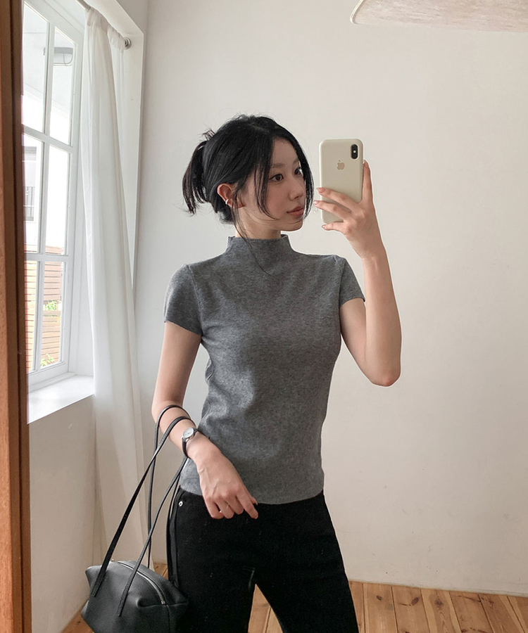 ハイネックキャップスリーブニット(9color) LIGHT GRAY