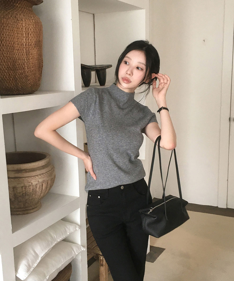 ハイネックキャップスリーブニット(9color) LIGHT GRAY