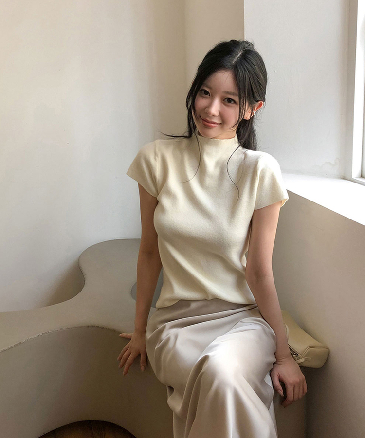 ハイネックキャップスリーブニット(9color) BEIGE