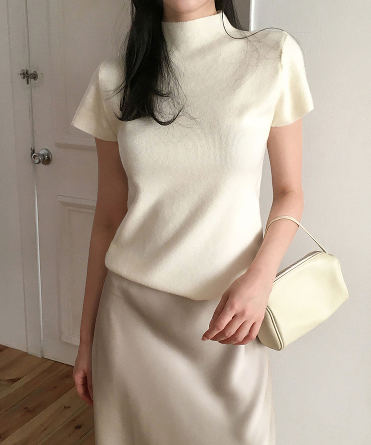ハイネックキャップスリーブニット(9color) BEIGE