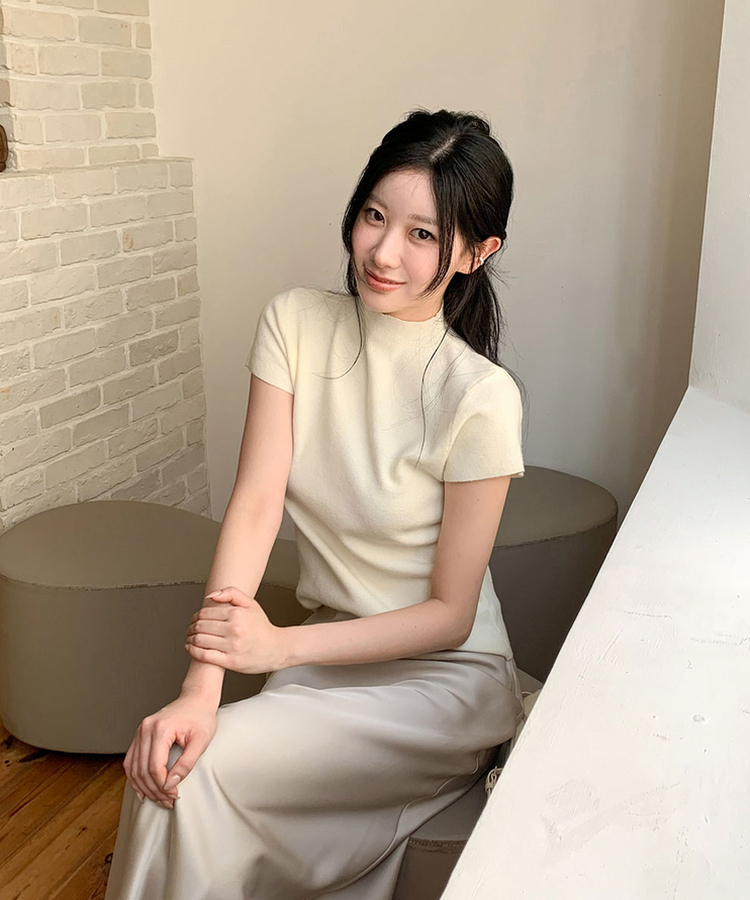 ハイネックキャップスリーブニット(9color) BEIGE