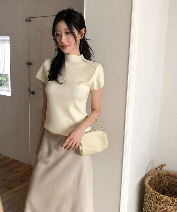 ハイネックキャップスリーブニット(9color) BEIGE