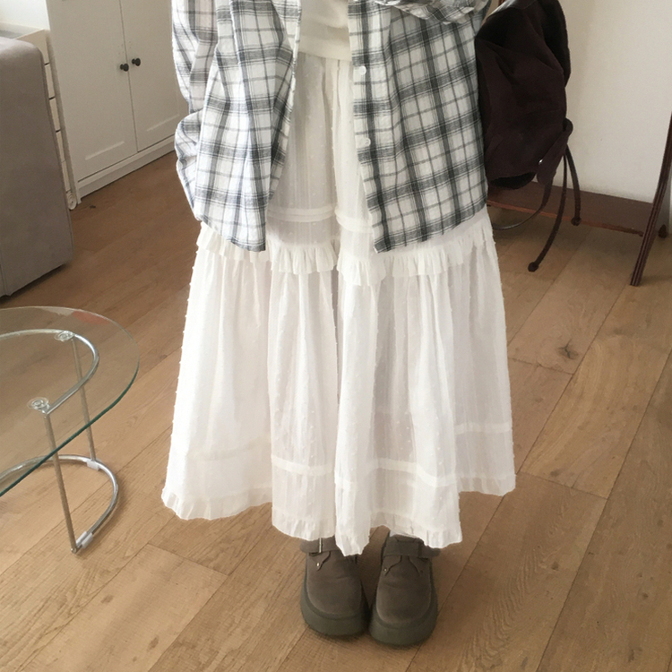 レースティアードロングスカート IVORY