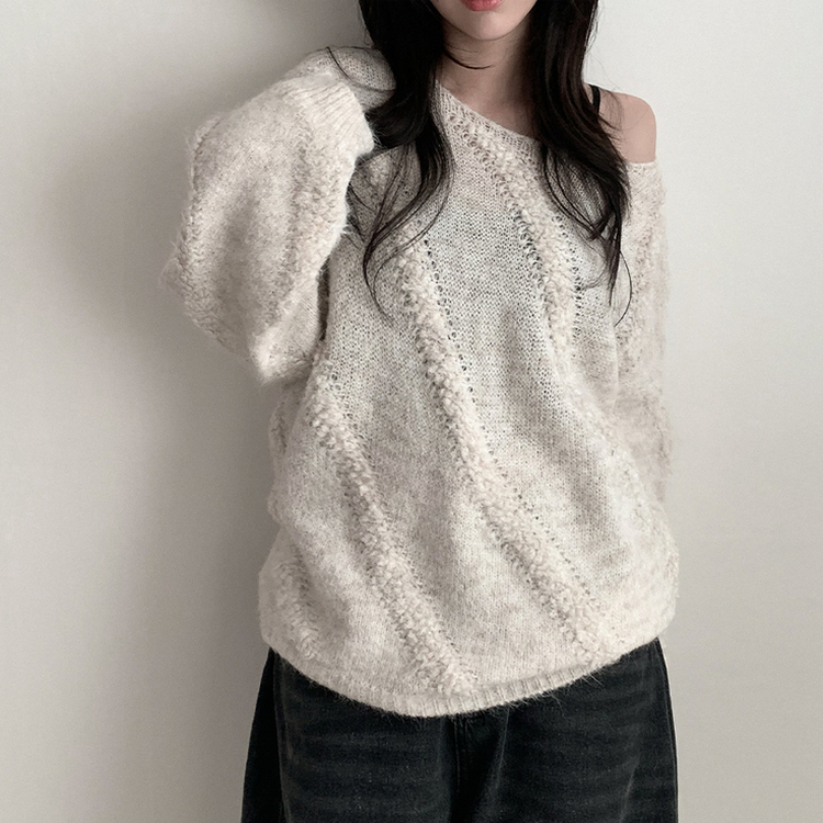ワンショルダーパフ長袖ニット BEIGE